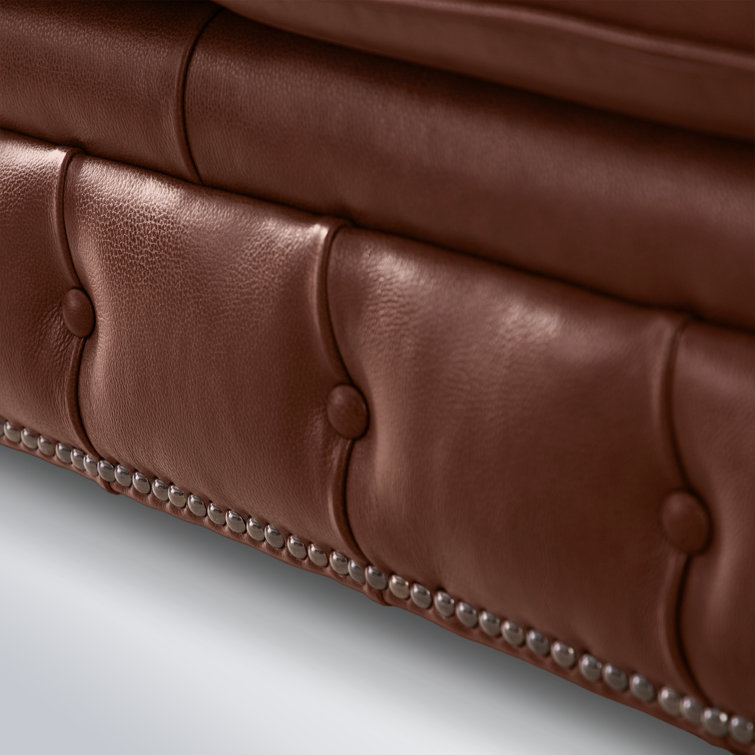Cobblestone Camel 95'' Rolled Arm Chesterfield Sofa with Nailhead Details