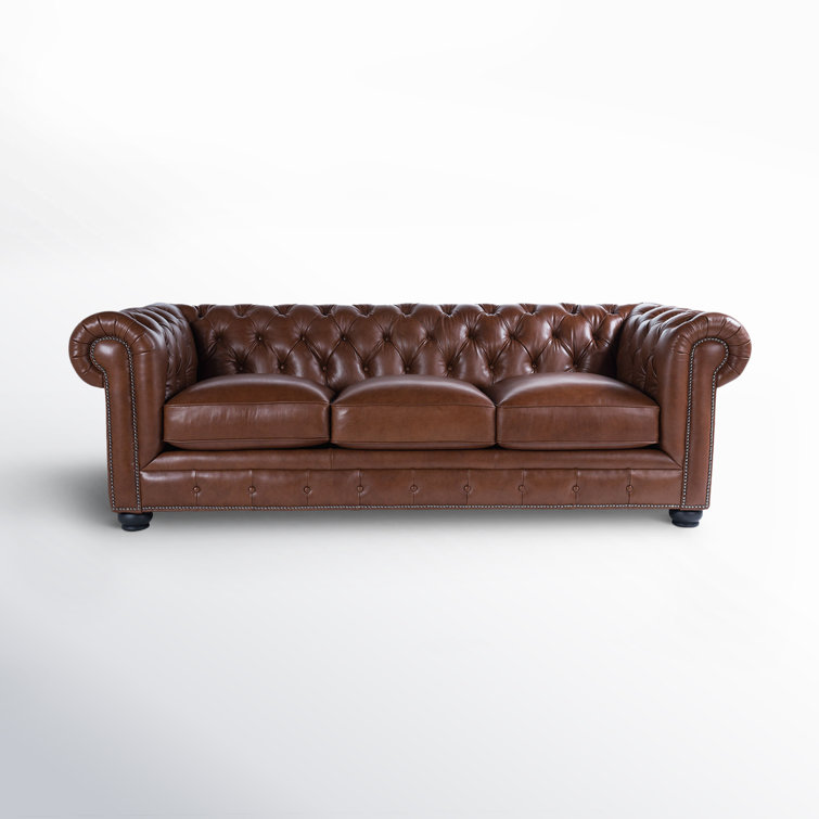 Cobblestone Camel 95'' Rolled Arm Chesterfield Sofa with Nailhead Details