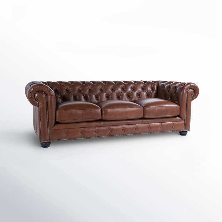 Cobblestone Camel 95'' Rolled Arm Chesterfield Sofa with Nailhead Details