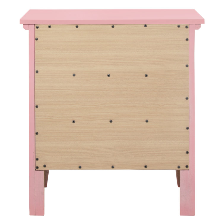Transitional Pink 3-Drawer Nightstand with Nickel Accents