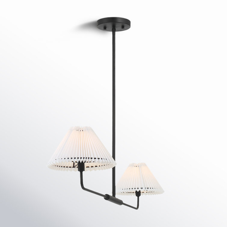 Matte Black Modern Linear Metal Chandelier with White Shades