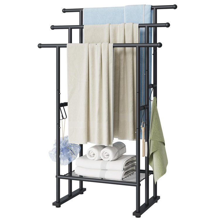 Matte Black 40'' Tall 3-Tier Freestanding Metal Towel Rack with Shelf