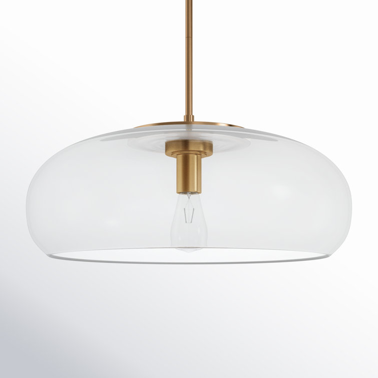 Clear Glass and Burnished Brass Dome Pendant Light