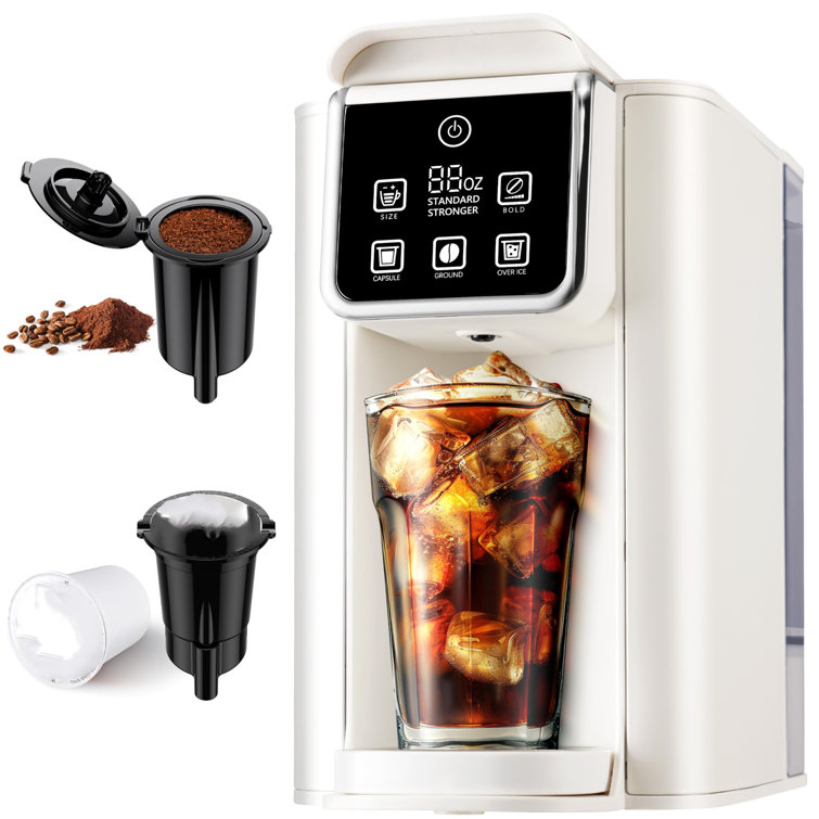 White Stainless Steel Single Serve Hot & Iced Coffee Maker
