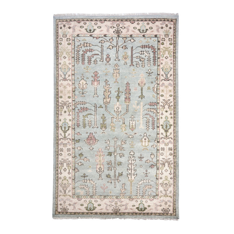 Athens Sky Blue Hand-Knotted Wool and Cotton 6' x 9' Rug