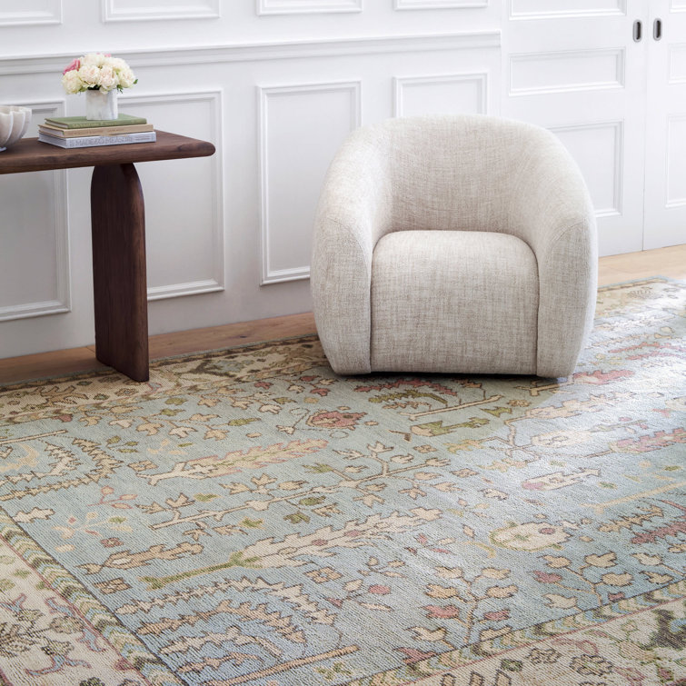 Athens Sky Blue Hand-Knotted Wool and Cotton 6' x 9' Rug