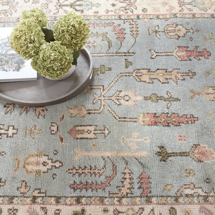 Athens Sky Blue Hand-Knotted Wool and Cotton 6' x 9' Rug