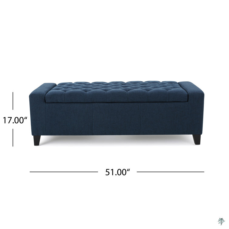 Dark Blue Tufted Fabric Storage Ottoman with Birch Legs