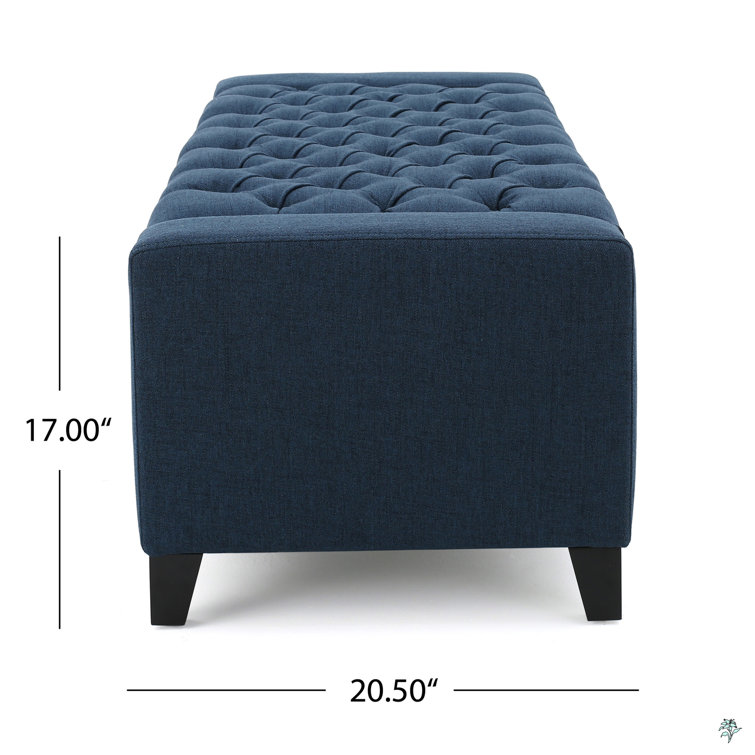 Dark Blue Tufted Fabric Storage Ottoman with Birch Legs
