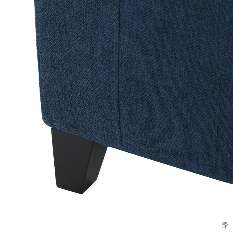 Dark Blue Tufted Fabric Storage Ottoman with Birch Legs