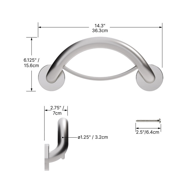 Matte Black Stainless Steel Bathroom Safety Grab Bar and Towel Ring