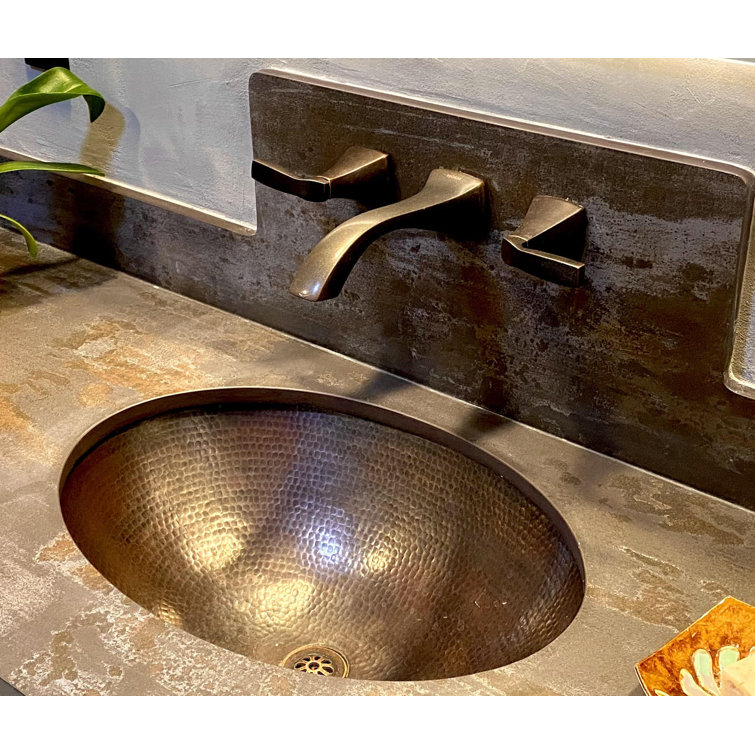 19" Rustic Oval Copper Bathroom Sink Dual Mount