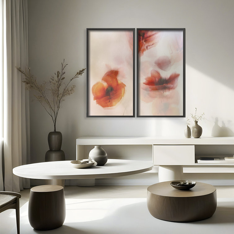 Large Framed Red Poppies Print Wall Art Set