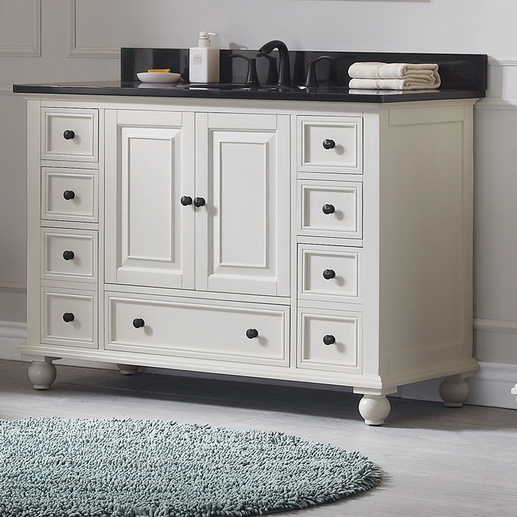 French White 48" Solid Wood Single Bathroom Vanity Base