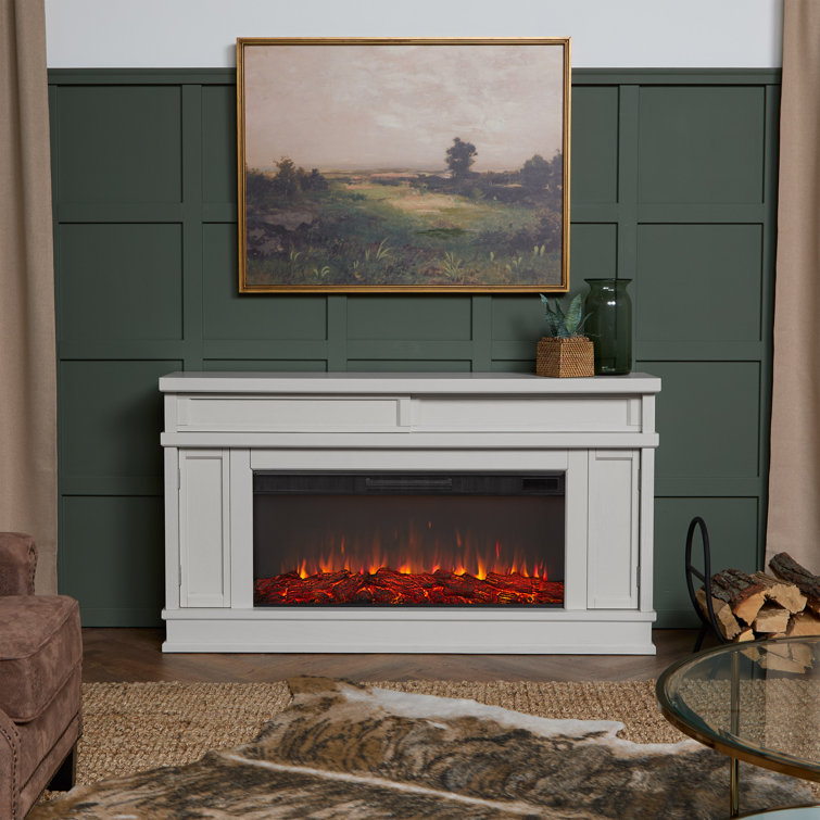 Bone White Electric Fireplace TV Stand with Cabinet