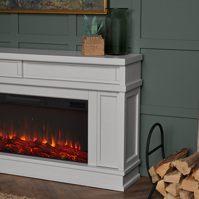 Bone White Electric Fireplace TV Stand with Cabinet