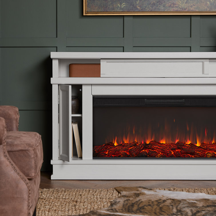 Bone White Electric Fireplace TV Stand with Cabinet