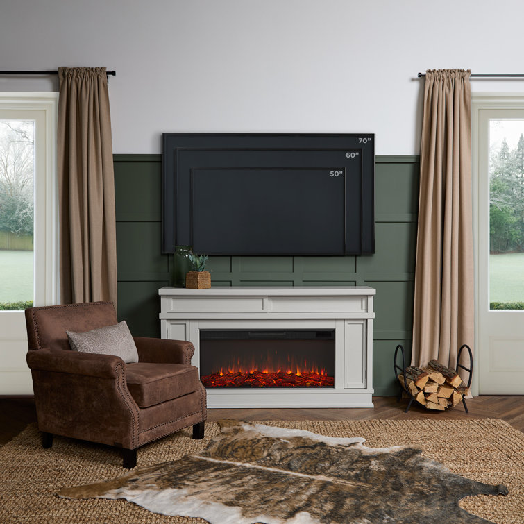 Bone White Electric Fireplace TV Stand with Cabinet