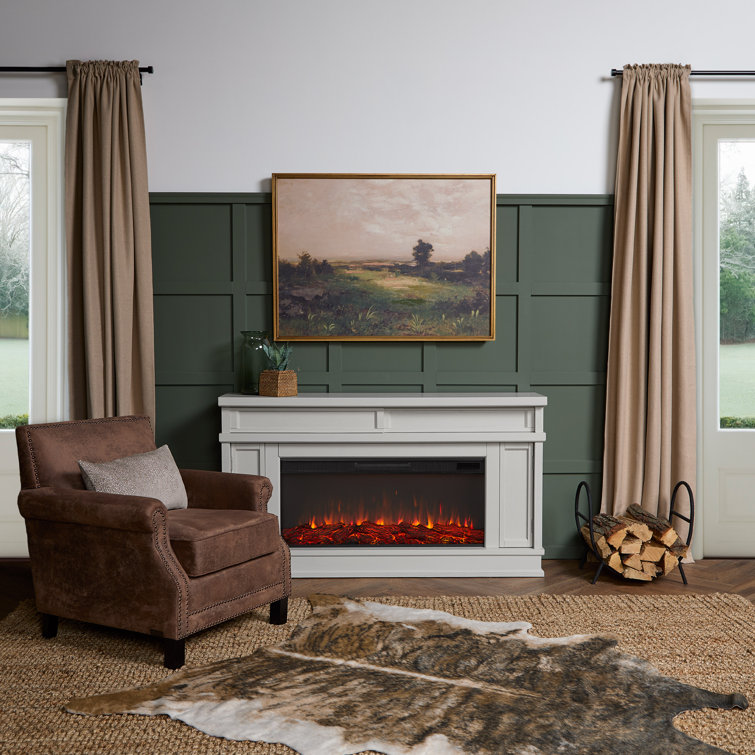 Bone White Electric Fireplace TV Stand with Cabinet