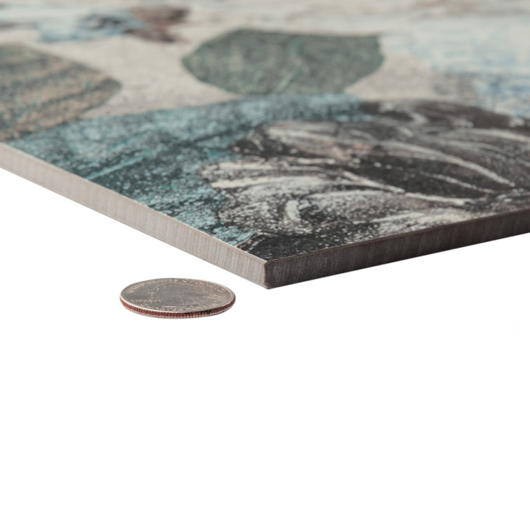 Parete Fiori 24" x 47" Gray and Blue Glazed Porcelain Wall & Floor Tile