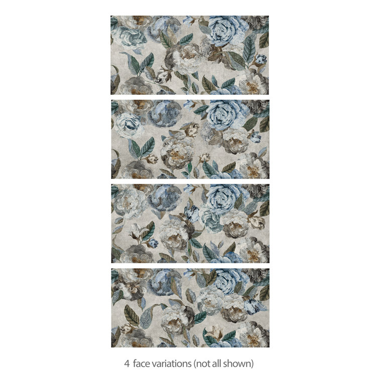 Parete Fiori 24" x 47" Gray and Blue Glazed Porcelain Wall & Floor Tile