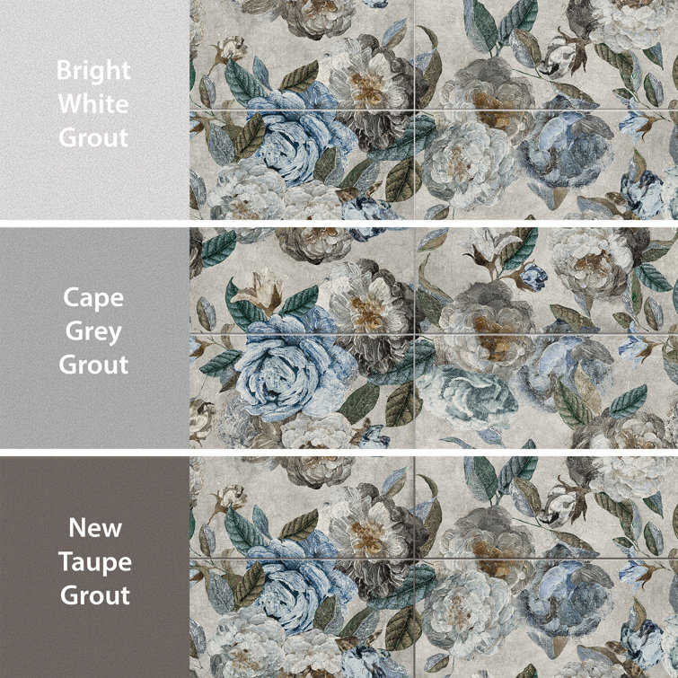 Parete Fiori 24" x 47" Gray and Blue Glazed Porcelain Wall & Floor Tile