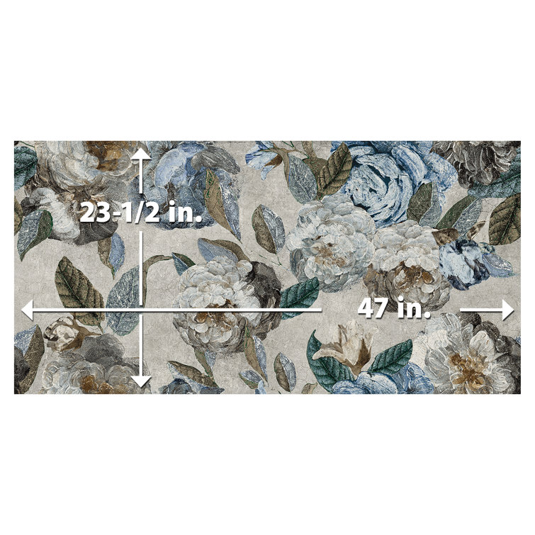 Parete Fiori 24" x 47" Gray and Blue Glazed Porcelain Wall & Floor Tile