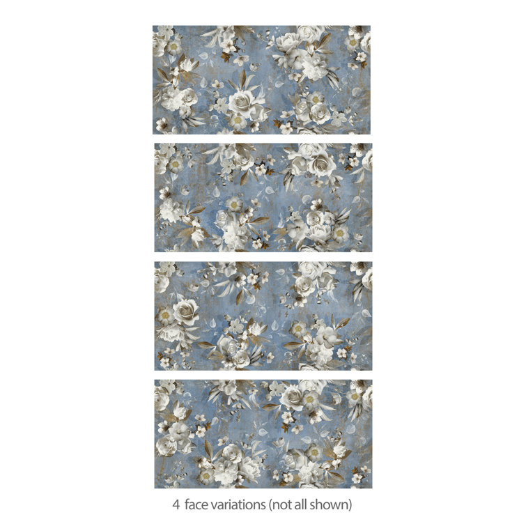 Parete Setoso Large Blue and White Glazed Porcelain Floral Tile
