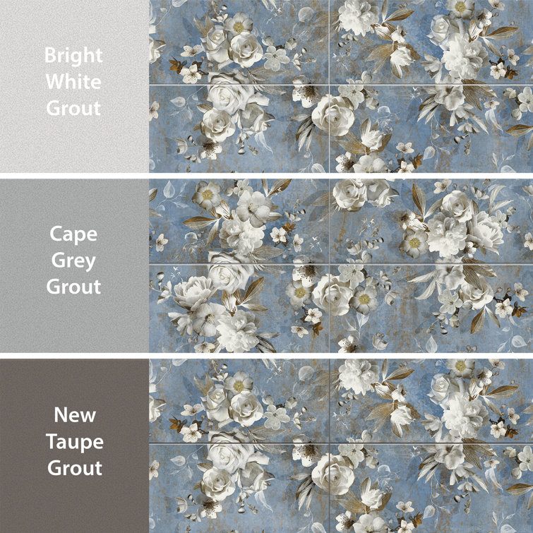 Parete Setoso Large Blue and White Glazed Porcelain Floral Tile