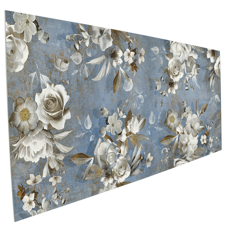 Parete Setoso Large Blue and White Glazed Porcelain Floral Tile