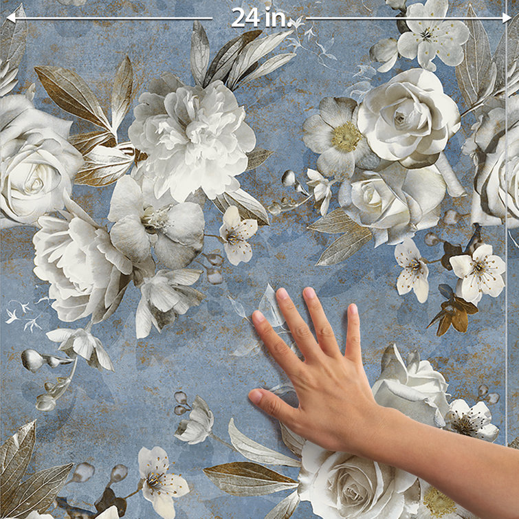 Parete Setoso Large Blue and White Glazed Porcelain Floral Tile