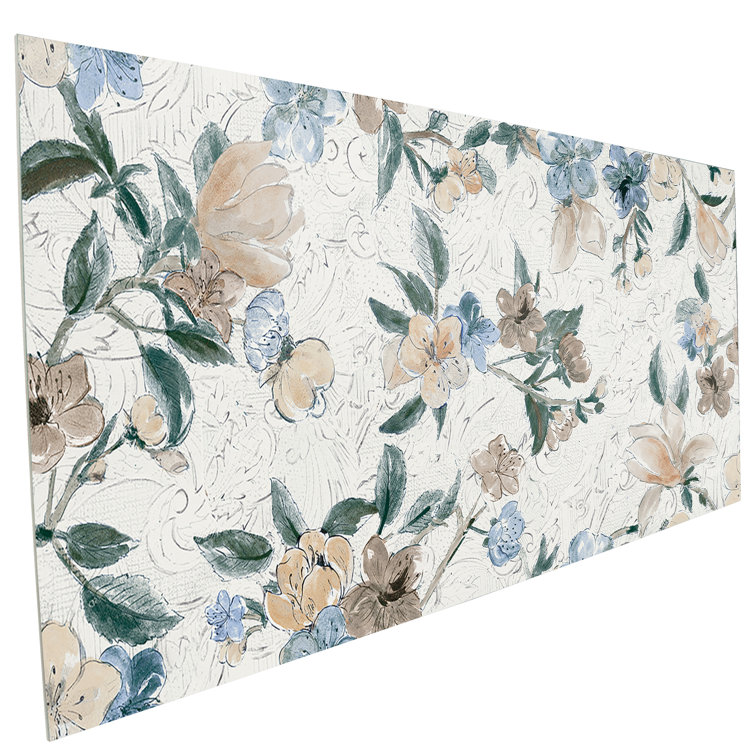 Parete Setoso Large White and Blue Floral Glazed Porcelain Tile