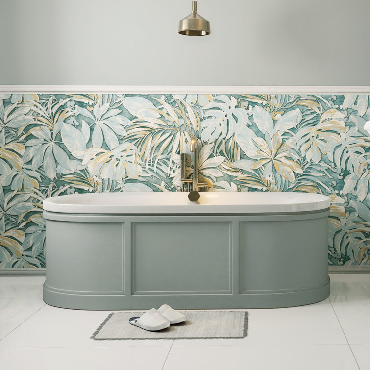 Parete Tropici Large Blue Glazed Porcelain Floral Wall & Floor Tile