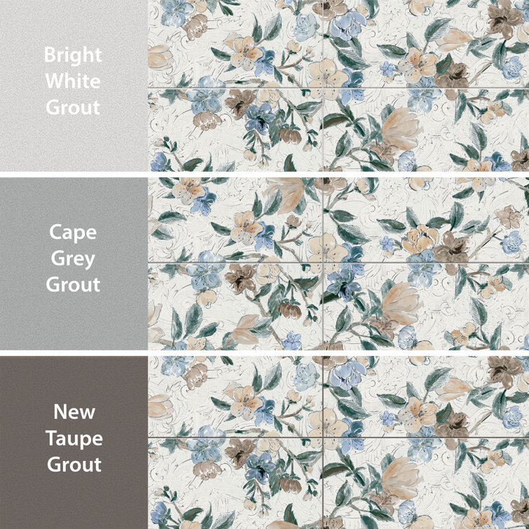 Parete Setoso Large White and Blue Floral Glazed Porcelain Tile