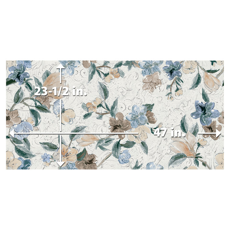 Parete Setoso Large White and Blue Floral Glazed Porcelain Tile