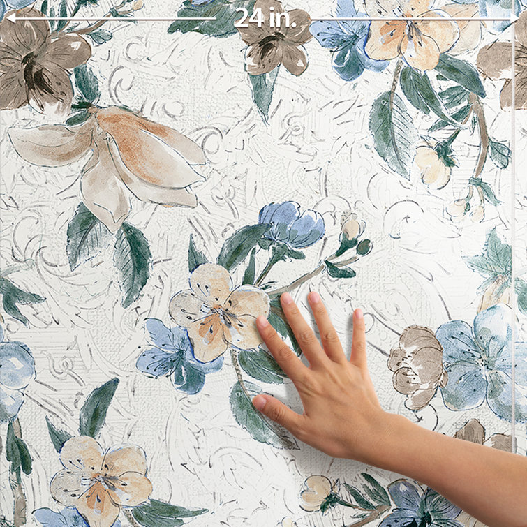 Parete Setoso Large White and Blue Floral Glazed Porcelain Tile