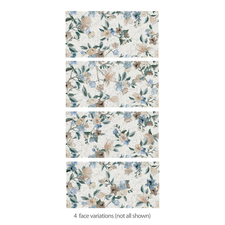 Parete Setoso Large White and Blue Floral Glazed Porcelain Tile