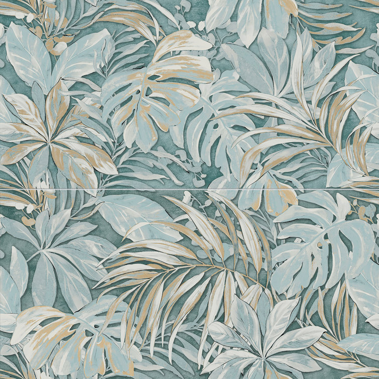 Parete Tropici Large Blue Glazed Porcelain Floral Wall & Floor Tile