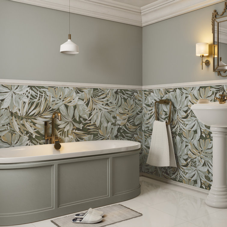 Parete Tropici Large Green Glazed Porcelain Floral Wall Tile