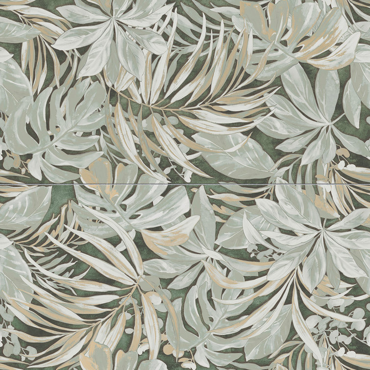 Parete Tropici Large Green Glazed Porcelain Floral Wall Tile