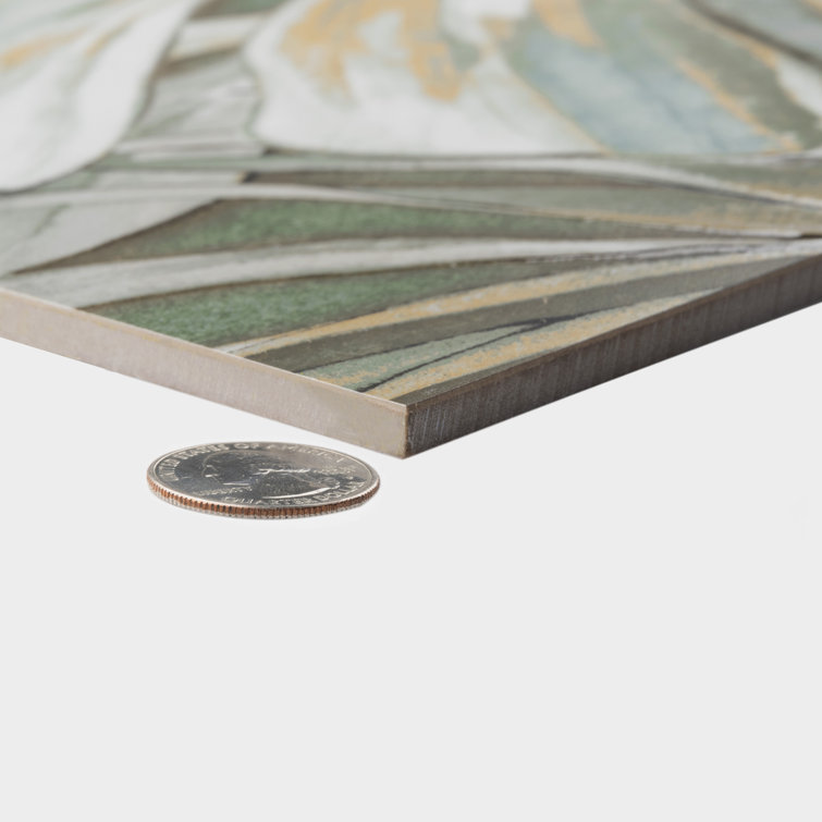 Parete Tropici Large Green Glazed Porcelain Floral Wall Tile