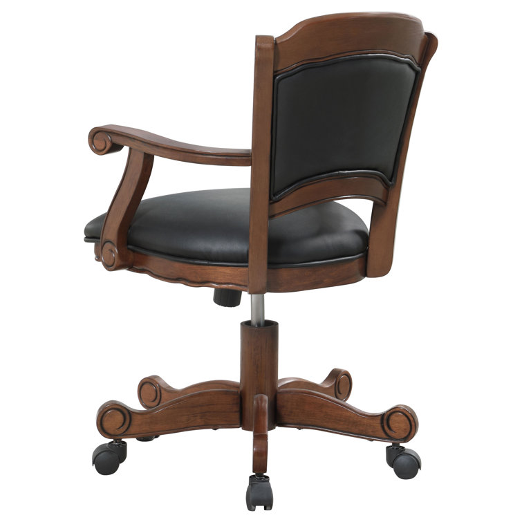 Turk Transitional Black Leatherette Wood Game Chair with Casters