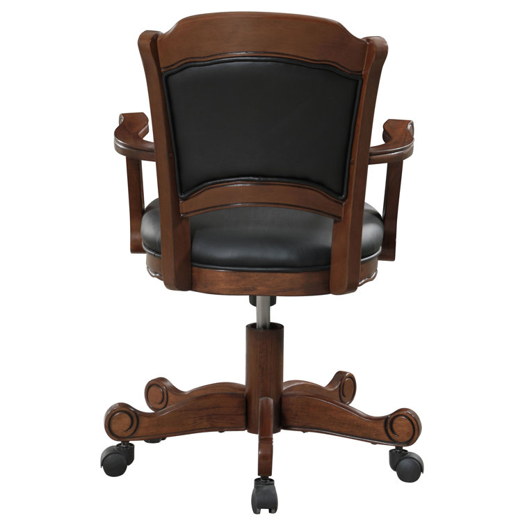 Turk Transitional Black Leatherette Wood Game Chair with Casters