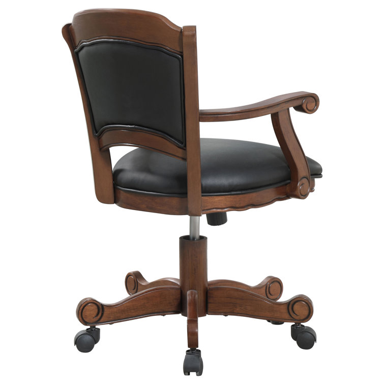 Turk Transitional Black Leatherette Wood Game Chair with Casters