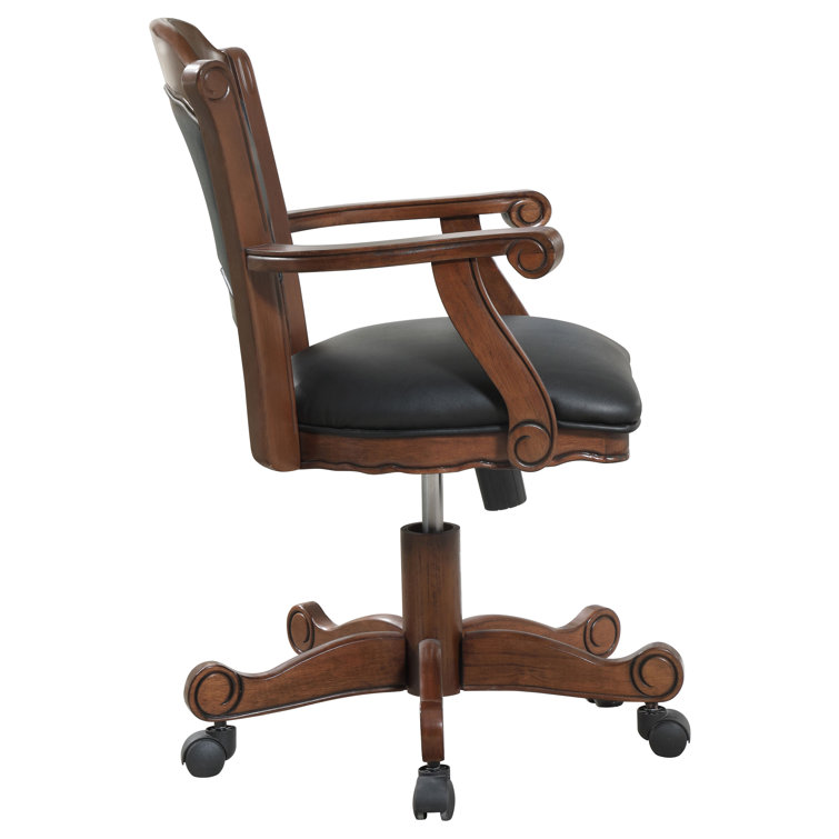 Turk Transitional Black Leatherette Wood Game Chair with Casters