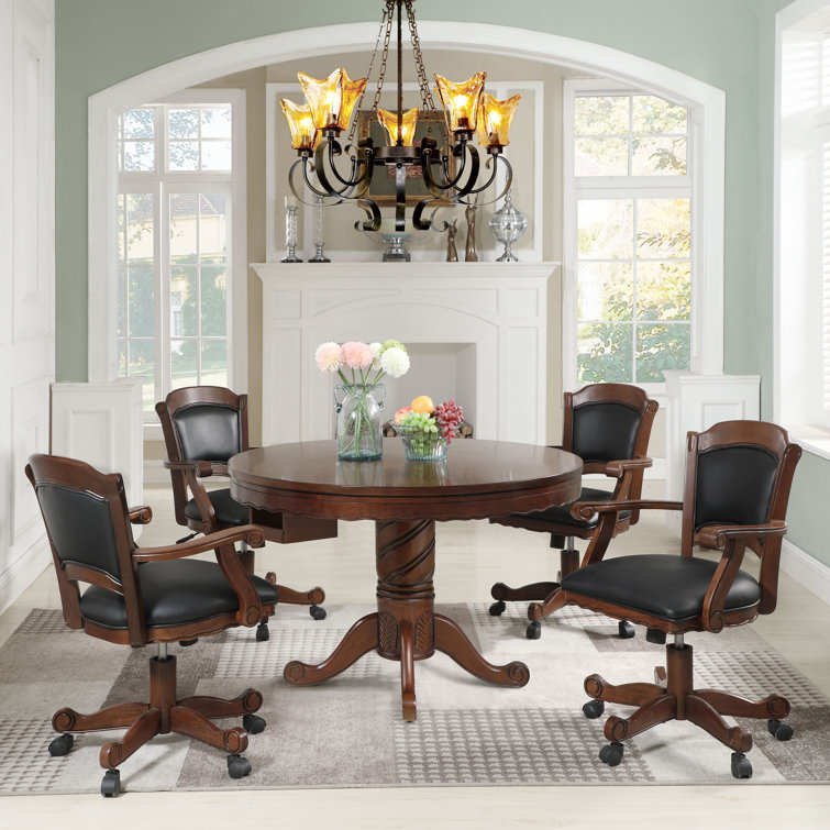 Turk Transitional Black Leatherette Wood Game Chair with Casters
