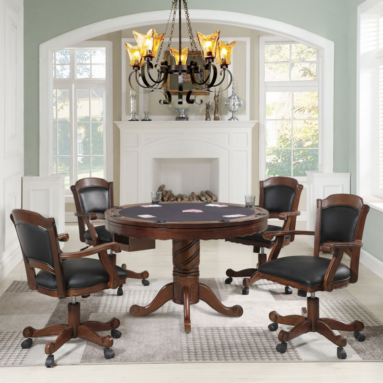 Turk Transitional Black Leatherette Wood Game Chair with Casters