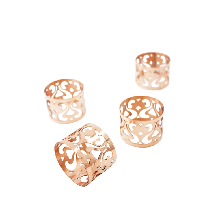 Handmade Copper Vintage Inspired Intricate Napkin Rings Set of 4