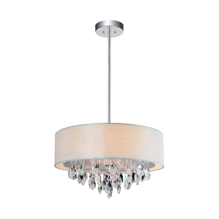Off-White Drum Pendant with Chrome Accents and Crystals