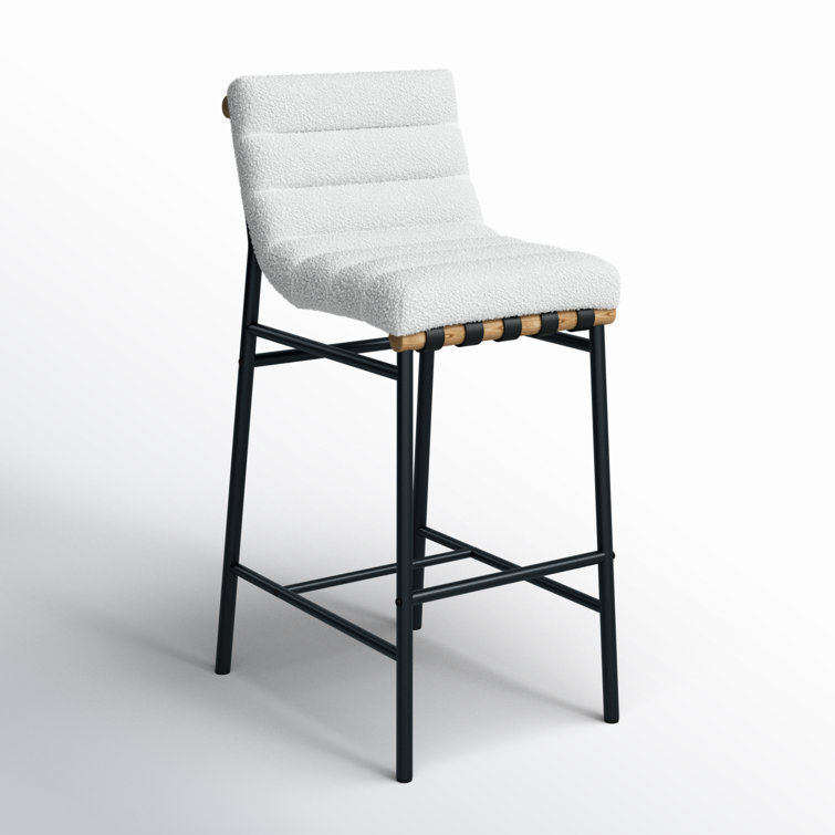 Cream Boucle Fabric and Metal Counter Stool